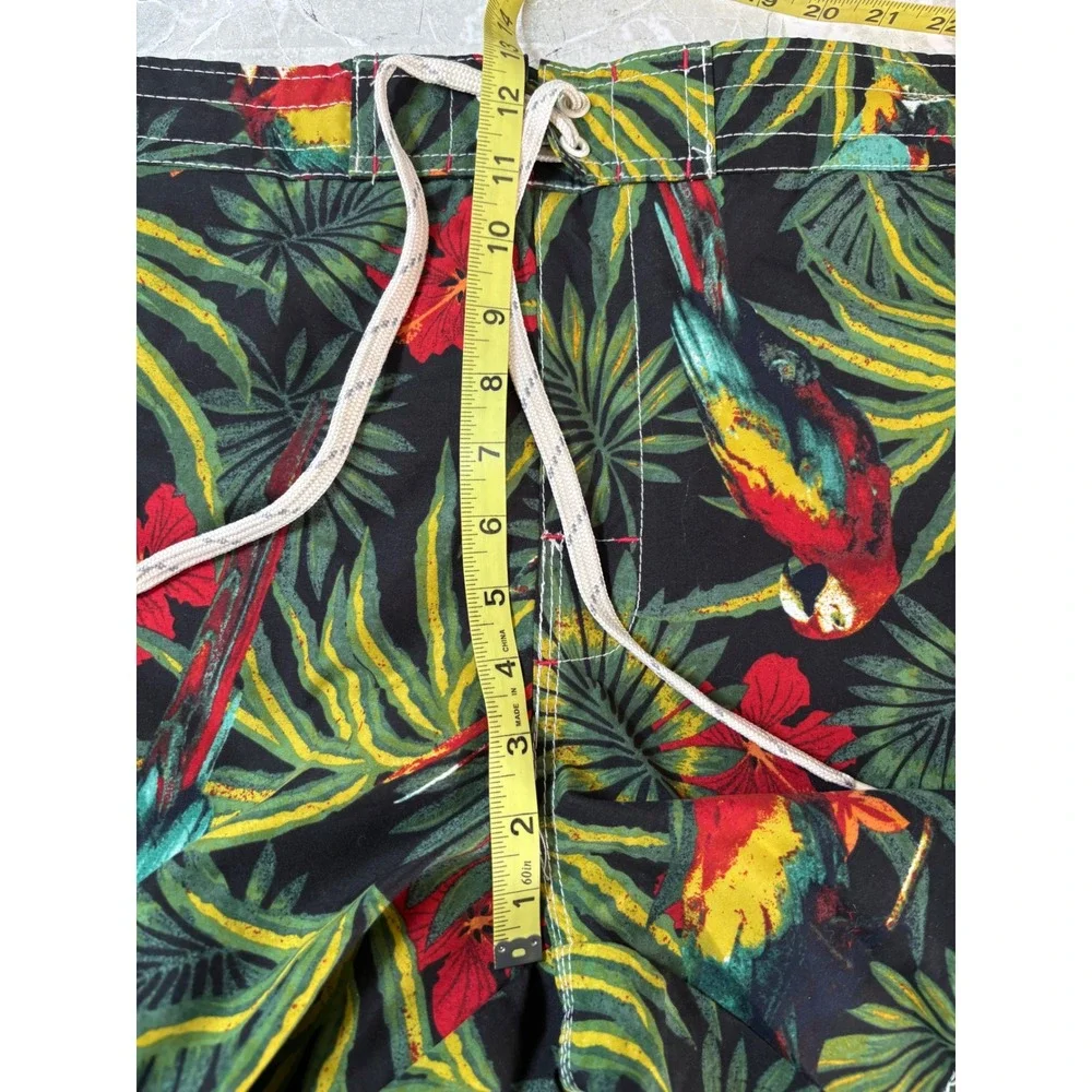 Caribbean Joe Mens‎ Swim Trunks Large Tropical Parrot Floral Board Shorts Black